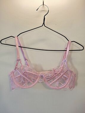 Lounge Lingerie Delicate Sheer Lace Underwire Baby Pink Embellished Bra - 32b